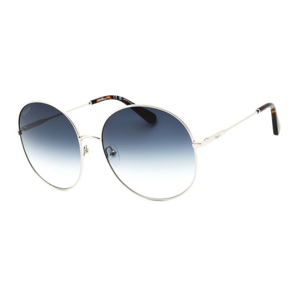 Salvatore Ferragamo Sunglasses Round Full Rim, Shiny Silver Frame and Grey